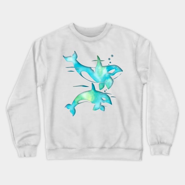 Aqua Sea Orca Whales Crewneck Sweatshirt by ferinefire